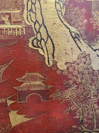 Ecran de table en bois dor&eacute;, laqu&eacute; et polychrom&eacute;, Chine, Shanxi, 16/17&egrave;me