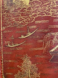 Ecran de table en bois dor&eacute;, laqu&eacute; et polychrom&eacute;, Chine, Shanxi, 16/17&egrave;me