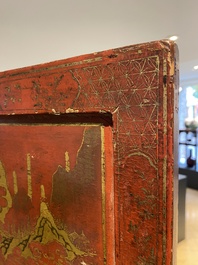 Ecran de table en bois dor&eacute;, laqu&eacute; et polychrom&eacute;, Chine, Shanxi, 16/17&egrave;me