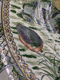 An extremely large Chinese famille verte 'quail and peony' dish, Kangxi mark, 20th C.
