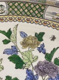 An extremely large Chinese famille verte 'quail and peony' dish, Kangxi mark, 20th C.