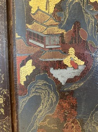 Ecran de table en bois dor&eacute;, laqu&eacute; et polychrom&eacute;, Chine, Shanxi, 16/17&egrave;me