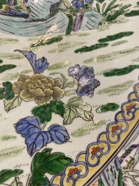 An extremely large Chinese famille verte 'quail and peony' dish, Kangxi mark, 20th C.