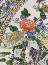 An extremely large Chinese famille verte 'quail and peony' dish, Kangxi mark, 20th C.