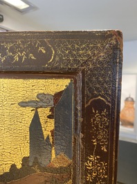 Ecran de table en bois dor&eacute;, laqu&eacute; et polychrom&eacute;, Chine, Shanxi, 16/17&egrave;me