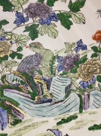 An extremely large Chinese famille verte 'quail and peony' dish, Kangxi mark, 20th C.