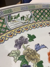 An extremely large Chinese famille verte 'quail and peony' dish, Kangxi mark, 20th C.