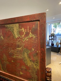 Ecran de table en bois dor&eacute;, laqu&eacute; et polychrom&eacute;, Chine, Shanxi, 16/17&egrave;me