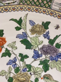 An extremely large Chinese famille verte 'quail and peony' dish, Kangxi mark, 20th C.
