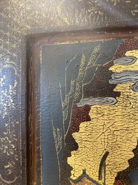 Ecran de table en bois dor&eacute;, laqu&eacute; et polychrom&eacute;, Chine, Shanxi, 16/17&egrave;me