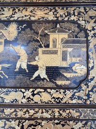Two large Chinese Canton black and gilt-lacquered panels, 19th C.