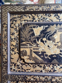 Two large Chinese Canton black and gilt-lacquered panels, 19th C.