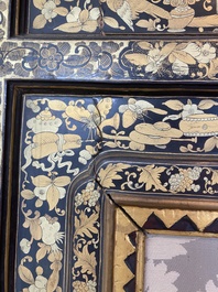 Two large Chinese Canton black and gilt-lacquered panels, 19th C.