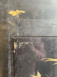 Two large Chinese Canton black and gilt-lacquered panels, 19th C.