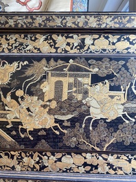 Two large Chinese Canton black and gilt-lacquered panels, 19th C.