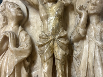 Relief en alb&acirc;tre sculpt&eacute; repr&eacute;sentant 'La crucifixion', Nottingham, Angleterre, 15&egrave;me