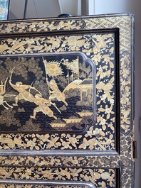 Two large Chinese Canton black and gilt-lacquered panels, 19th C.
