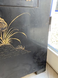 Two large Chinese Canton black and gilt-lacquered panels, 19th C.