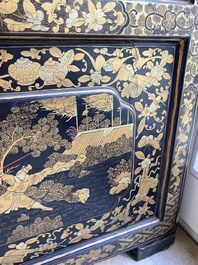 Two large Chinese Canton black and gilt-lacquered panels, 19th C.