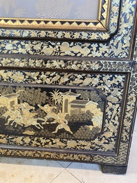 Two large Chinese Canton black and gilt-lacquered panels, 19th C.