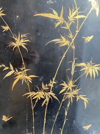 Two large Chinese Canton black and gilt-lacquered panels, 19th C.