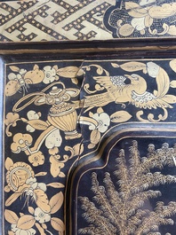 Two large Chinese Canton black and gilt-lacquered panels, 19th C.