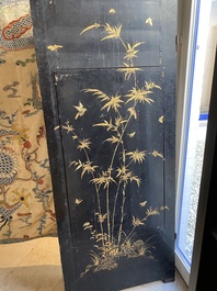 Two large Chinese Canton black and gilt-lacquered panels, 19th C.