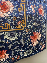 A Chinese blue-ground embroidered silk throne cushion cover, 18/19th C.