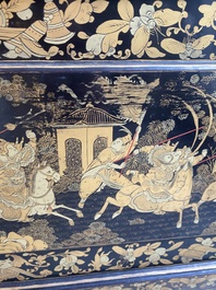 Two large Chinese Canton black and gilt-lacquered panels, 19th C.