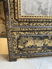 Two large Chinese Canton black and gilt-lacquered panels, 19th C.
