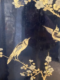 Two large Chinese Canton black and gilt-lacquered panels, 19th C.