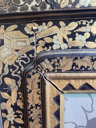 Two large Chinese Canton black and gilt-lacquered panels, 19th C.