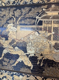Two large Chinese Canton black and gilt-lacquered panels, 19th C.