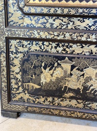 Two large Chinese Canton black and gilt-lacquered panels, 19th C.