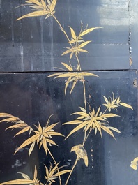 Two large Chinese Canton black and gilt-lacquered panels, 19th C.