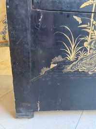 Two large Chinese Canton black and gilt-lacquered panels, 19th C.
