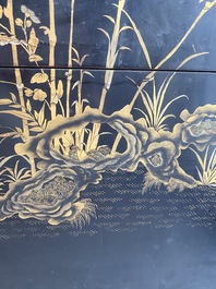 Two large Chinese Canton black and gilt-lacquered panels, 19th C.
