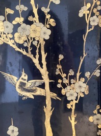 Two large Chinese Canton black and gilt-lacquered panels, 19th C.
