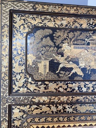 Two large Chinese Canton black and gilt-lacquered panels, 19th C.