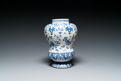 A blue and white faience vase with floral design in the style of Delft, probably Berlin, Germany, 18th C.