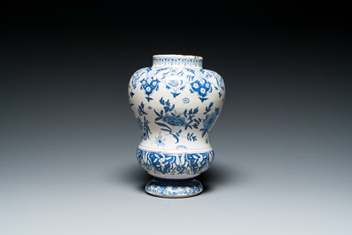 A blue and white faience vase with floral design in the style of Delft, probably Berlin, Germany, 18th C.
