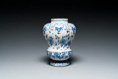 A blue and white faience vase with floral design in the style of Delft, probably Berlin, Germany, 18th C.