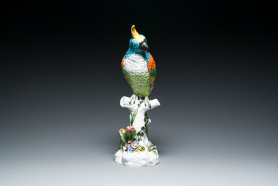Impressionant perroquet en porcelaine polychrome de Meissen, Allemagne, 19&egrave;me