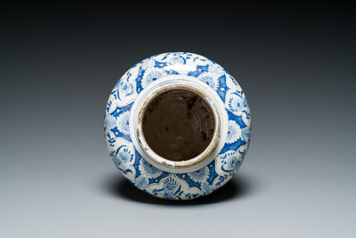 A blue and white faience vase with floral design in the style of Delft, probably Berlin, Germany, 18th C.