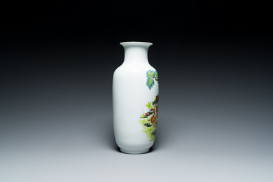 A Chinese vase with printed decoration of rabbits, Huai Ren Tang 懷仁堂 mark, Cultural Revolution, dated 1962