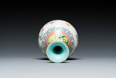 A small Chinese famille rose 'nine peaches' bottle vase, Jiaqing mark, 20th C.