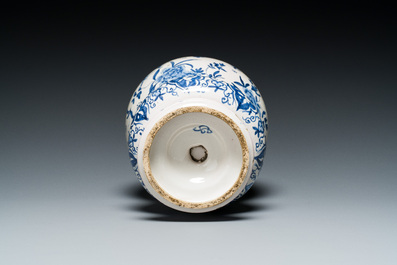 A blue and white faience vase with floral design in the style of Delft, probably Berlin, Germany, 18th C.