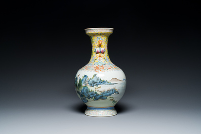 A Chinese famille rose vase with a mountainous landscape, Qianlong mark, Republic