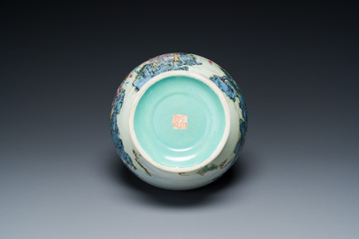 A Chinese famille rose vase with a mountainous landscape, Qianlong mark, Republic