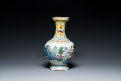 A Chinese famille rose vase with a mountainous landscape, Qianlong mark, Republic